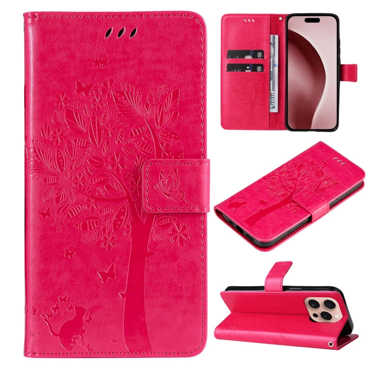 Tree & Cat Embossed Pattern Flip Leather Phone Case, Series 2