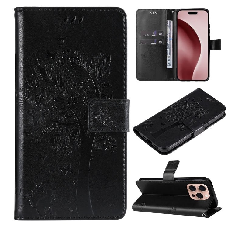 Tree & Cat Embossed Pattern Flip Leather Phone Case, Series 2