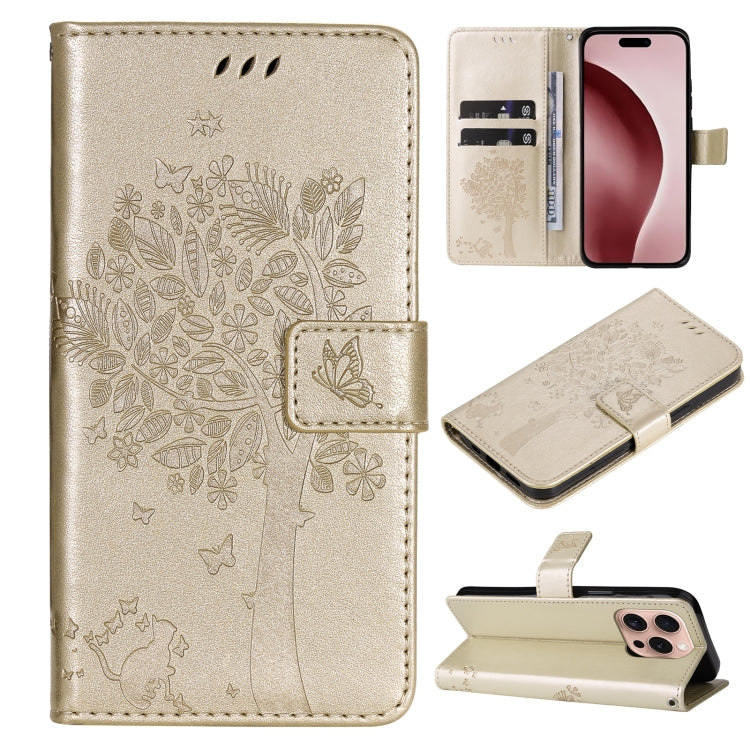 Tree & Cat Embossed Pattern Flip Leather Phone Case, Series 2