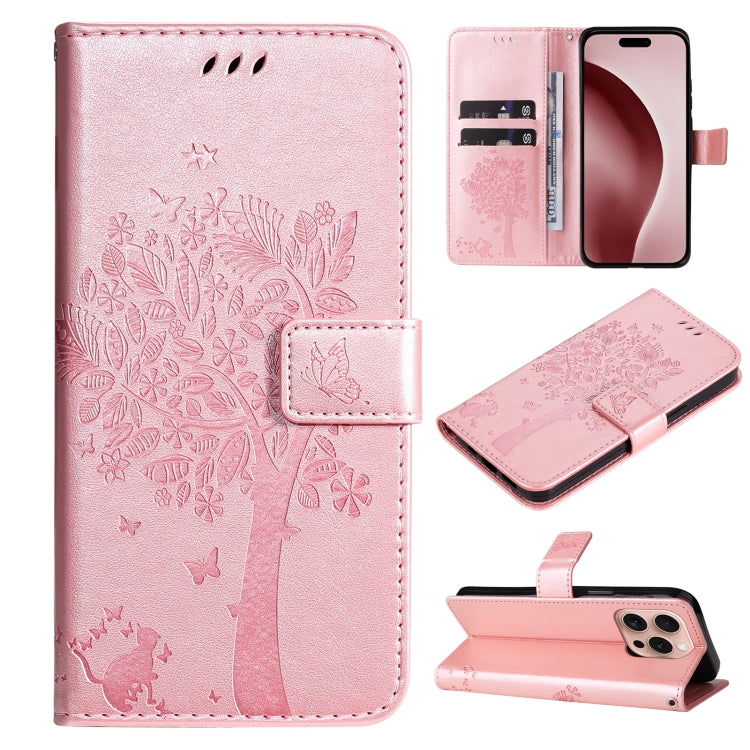 Tree & Cat Embossed Pattern Flip Leather Phone Case, Series 2