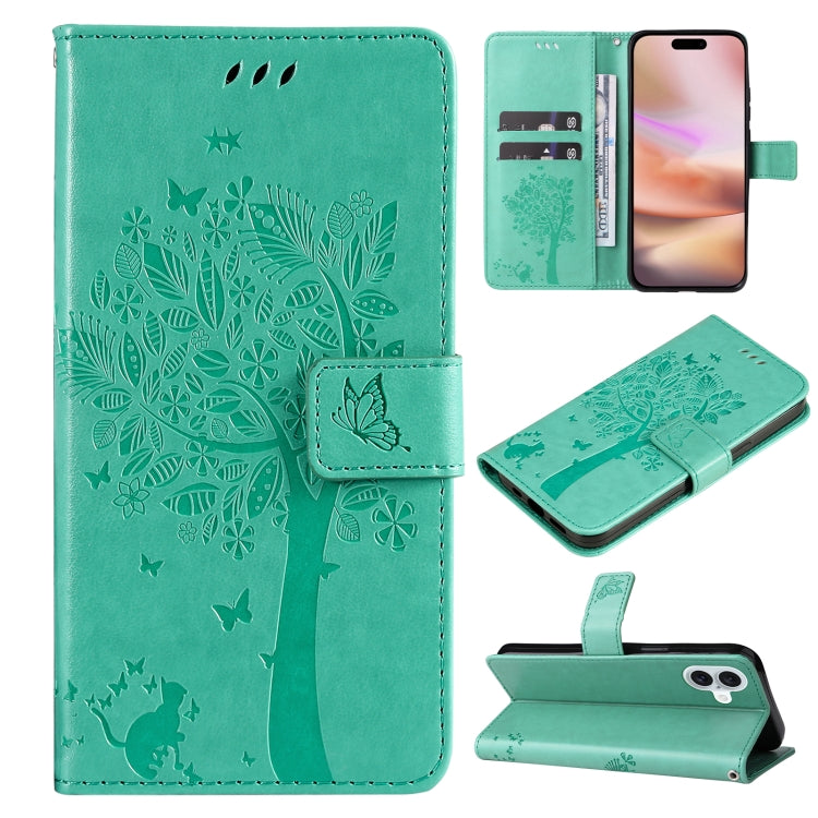 Tree & Cat Embossed Pattern Flip Leather Phone Case, Series 1