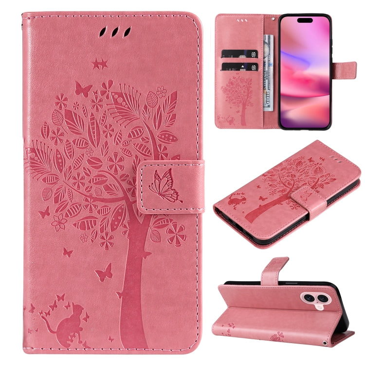 Tree & Cat Embossed Pattern Flip Leather Phone Case, Series 2