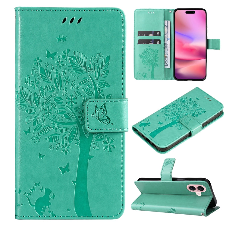 Tree & Cat Embossed Pattern Flip Leather Phone Case, Series 2