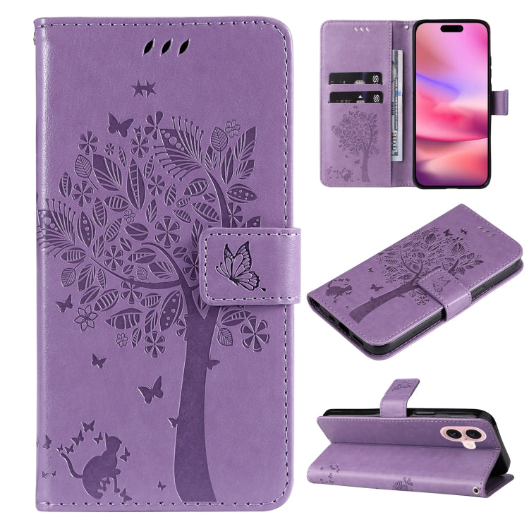 Tree & Cat Embossed Pattern Flip Leather Phone Case, Series 2