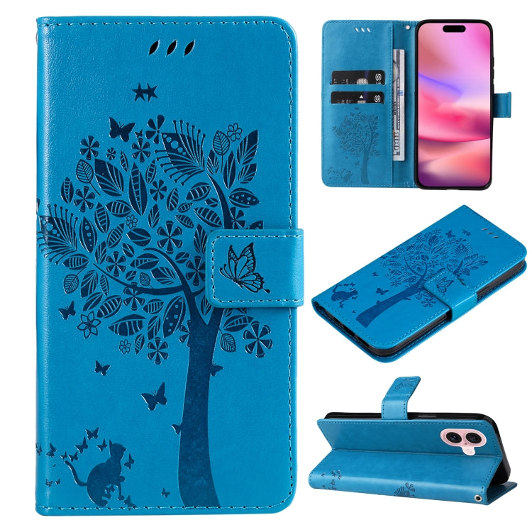 Tree & Cat Embossed Pattern Flip Leather Phone Case, Series 2