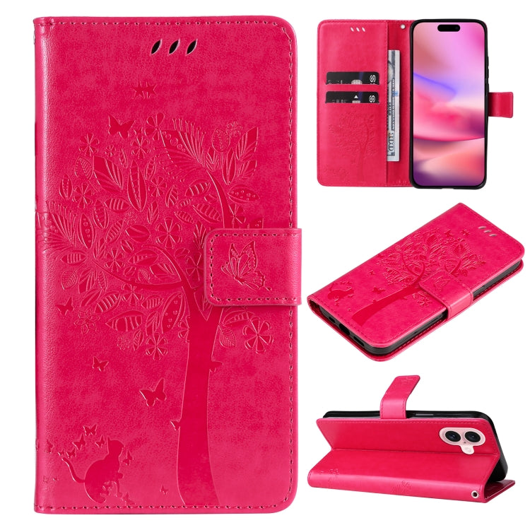 Tree & Cat Embossed Pattern Flip Leather Phone Case, Series 2