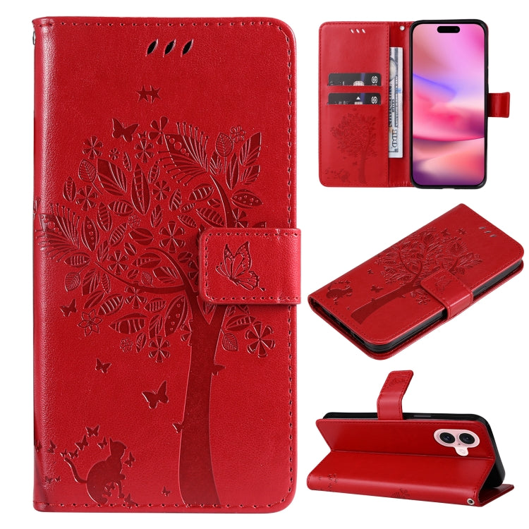 Tree & Cat Embossed Pattern Flip Leather Phone Case, Series 2