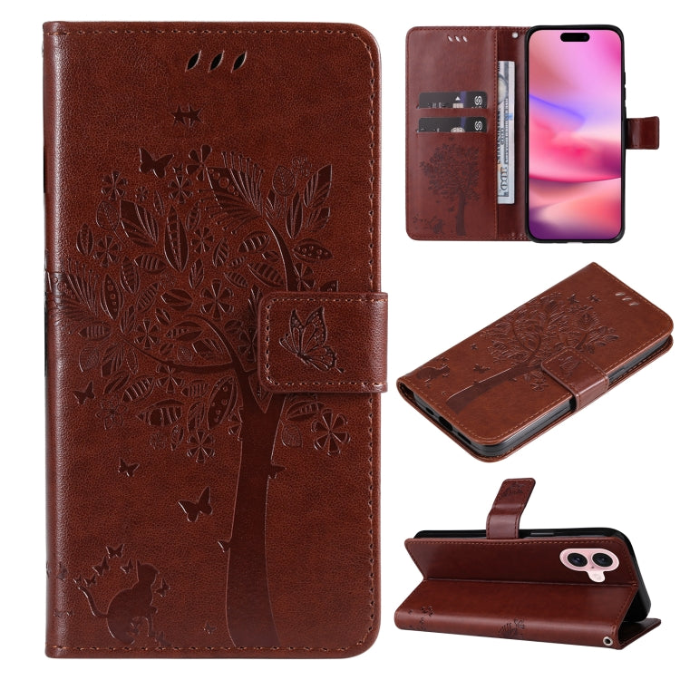 Tree & Cat Embossed Pattern Flip Leather Phone Case, Series 2