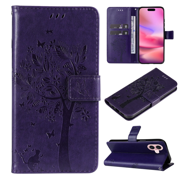 Tree & Cat Embossed Pattern Flip Leather Phone Case, Series 2