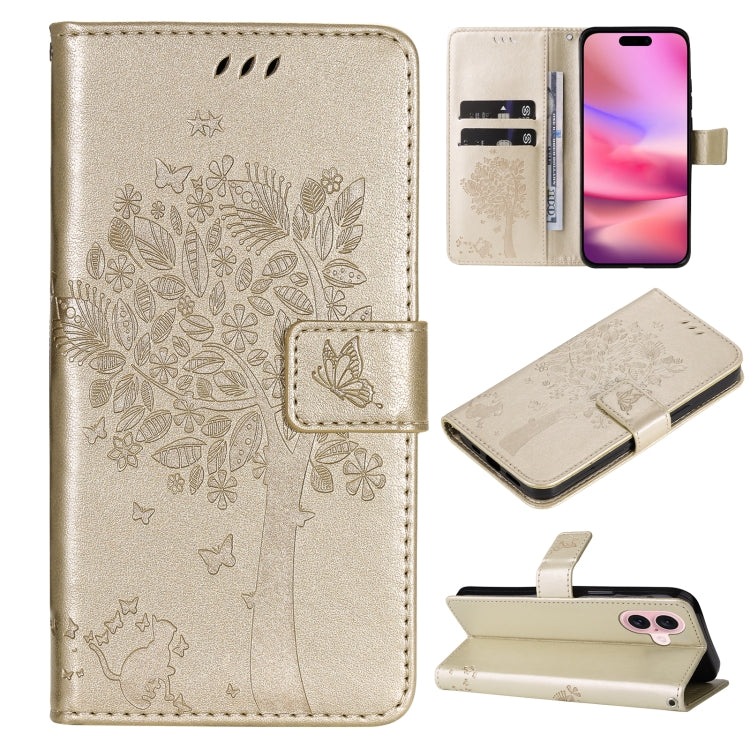 Tree & Cat Embossed Pattern Flip Leather Phone Case, Series 2