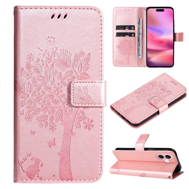 Tree & Cat Embossed Pattern Flip Leather Phone Case, Series 2