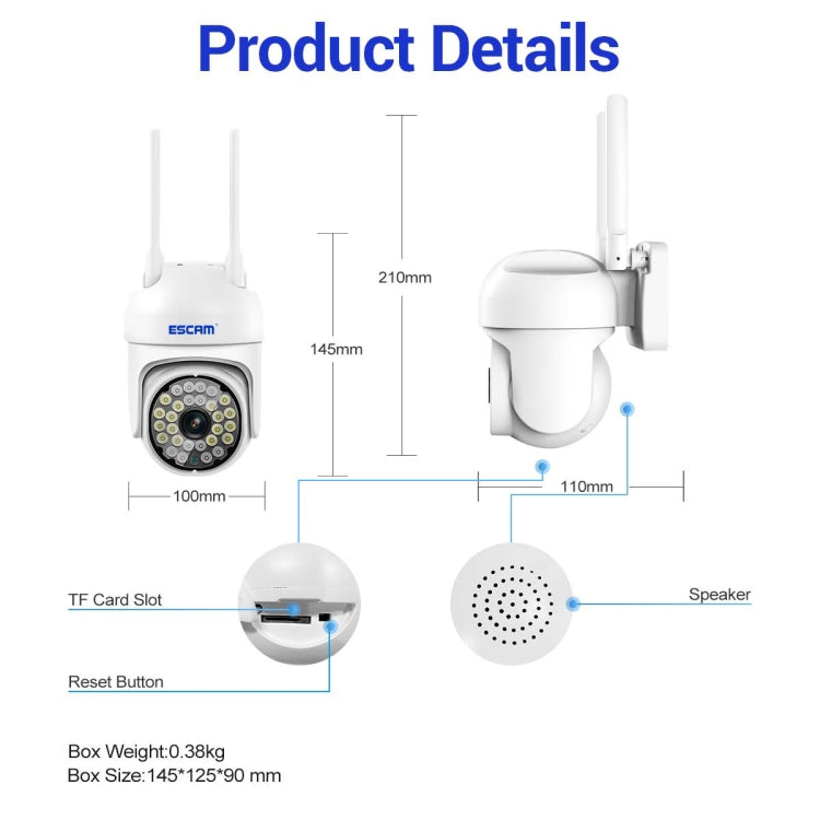 ESCAM PT305 2MP HD Motion Detection WiFi Intelligent Dual-light Source Camera Reluova