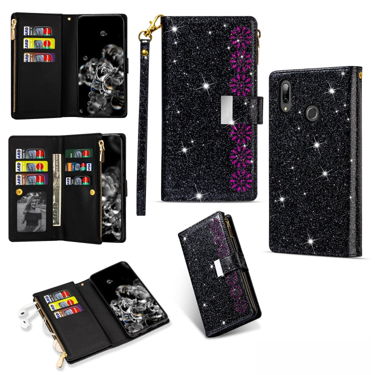 Multi-card Slots Starry Sky Laser Carving Glitter Zipper Horizontal Flip Leather Case with Holder & Wallet & Lanyard, Series 3