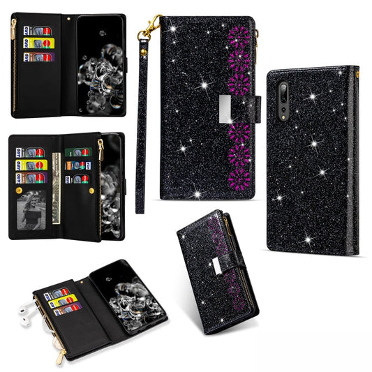 Multi-card Slots Starry Sky Laser Carving Glitter Zipper Horizontal Flip Leather Case with Holder & Wallet & Lanyard, Series 1