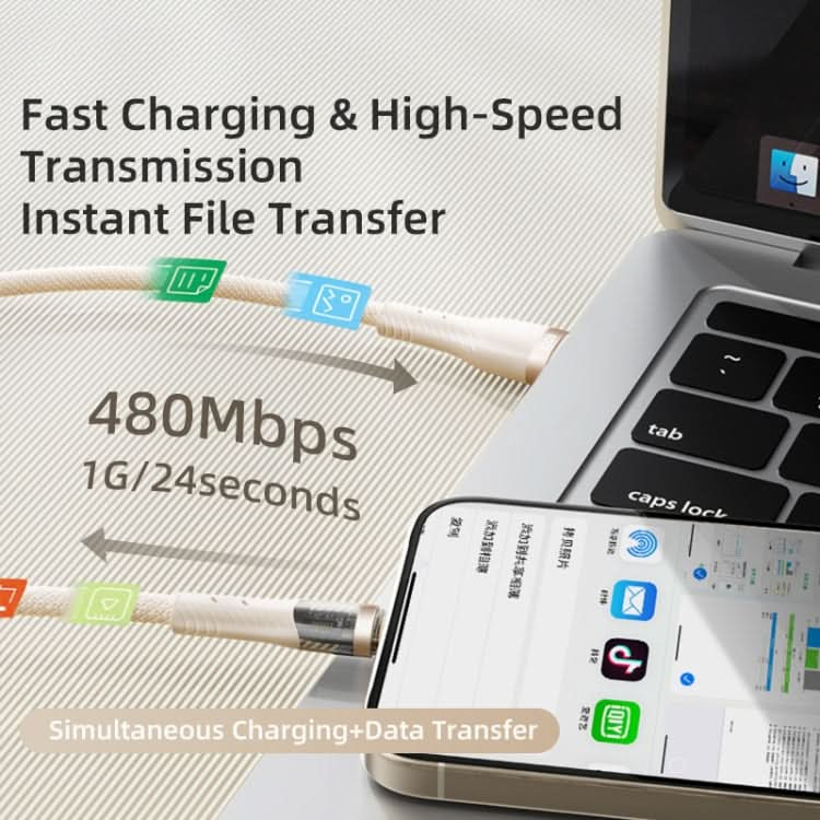 ROCK G20 2 in 1 5A USB-C/Type-C to USB-C/Type-C+8 Pin Transparent Fast Charging Data Cable, Length: 1.5m