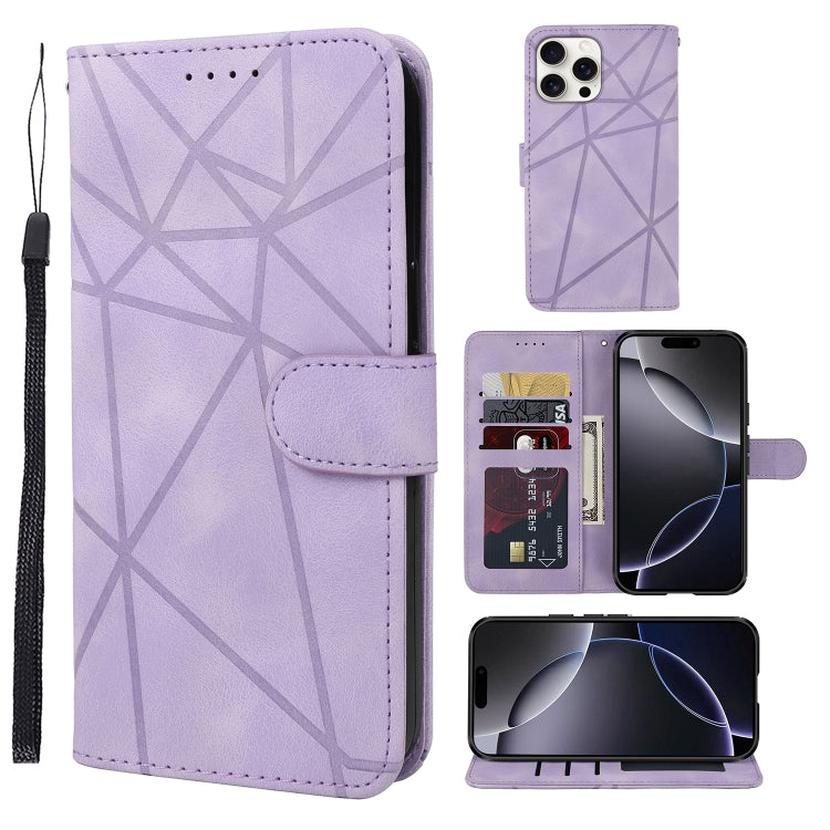 Skin Feel Geometric Lines Leather Phone Case, Series 4