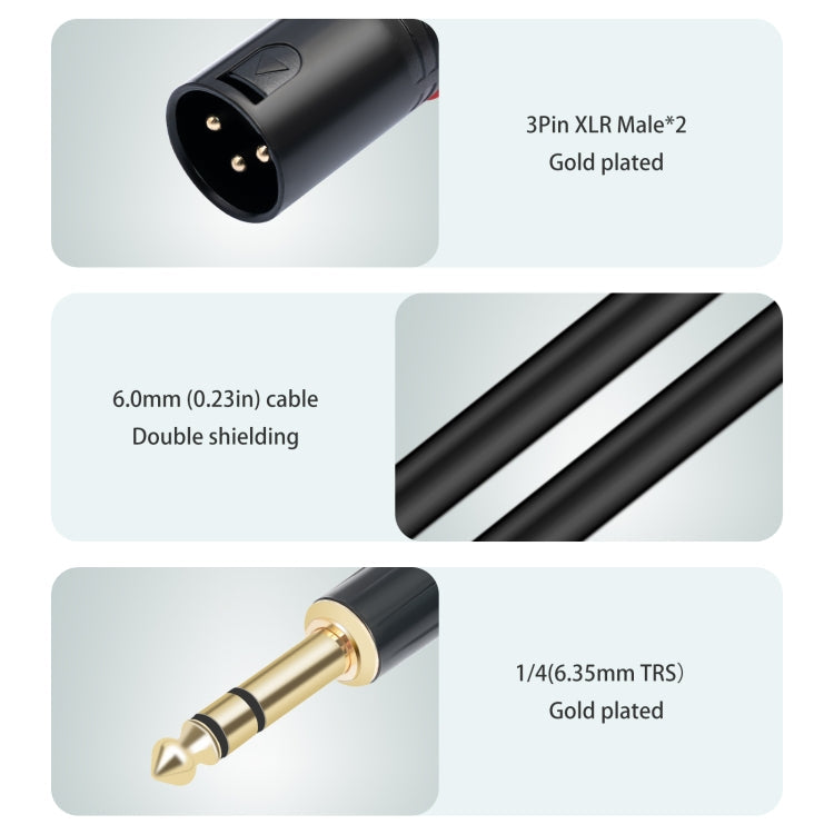 TC145YXK108RE-10 6.35mm 1/4 TRS Male to Dual XLR Male Audio Cable Reluova