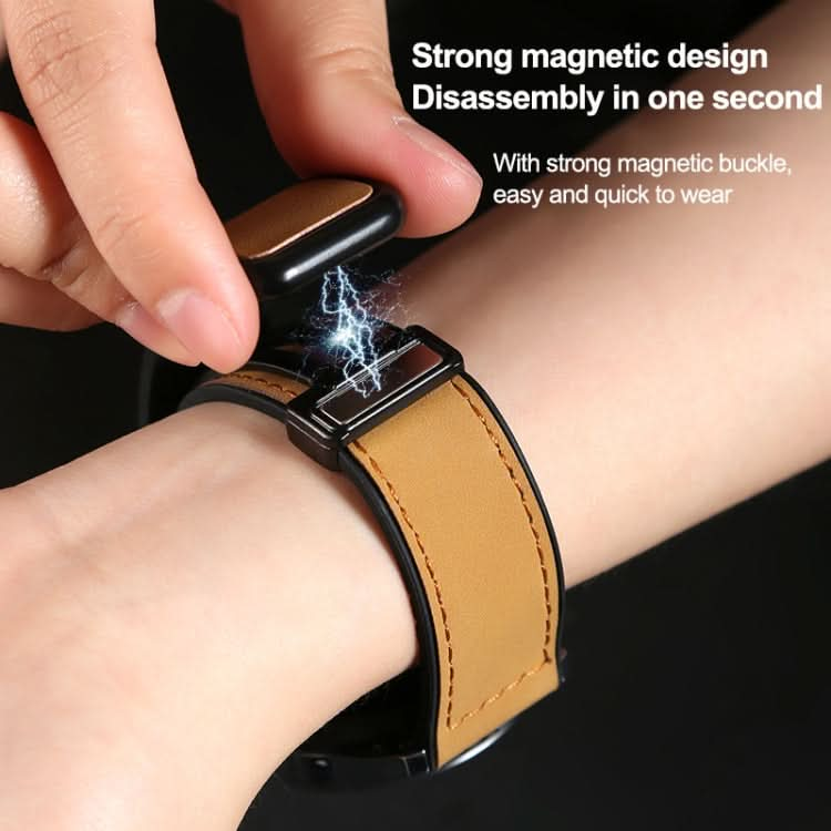 Crazy Horse Texture Fold Magnetic Buckle Leather Silicone Watch Band