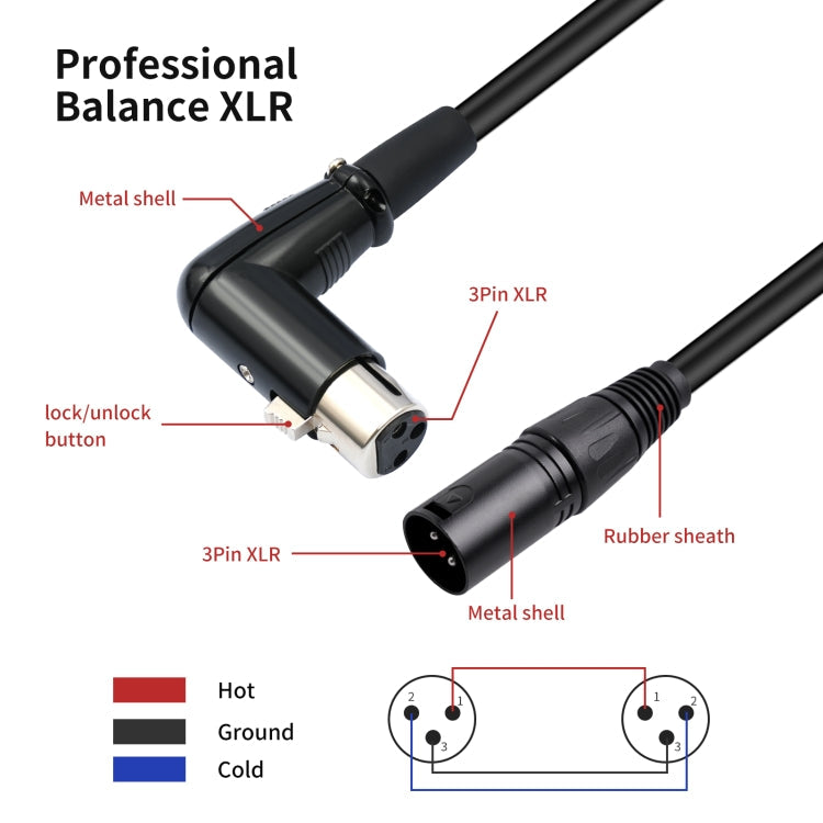 XK041L XLR 3pin Straight Male to Elbow Female Audio Cable