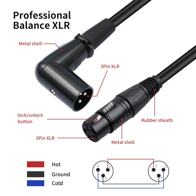 XK042L XLR 3pin Straight Female to Elbow Male Audio Cable Reluova