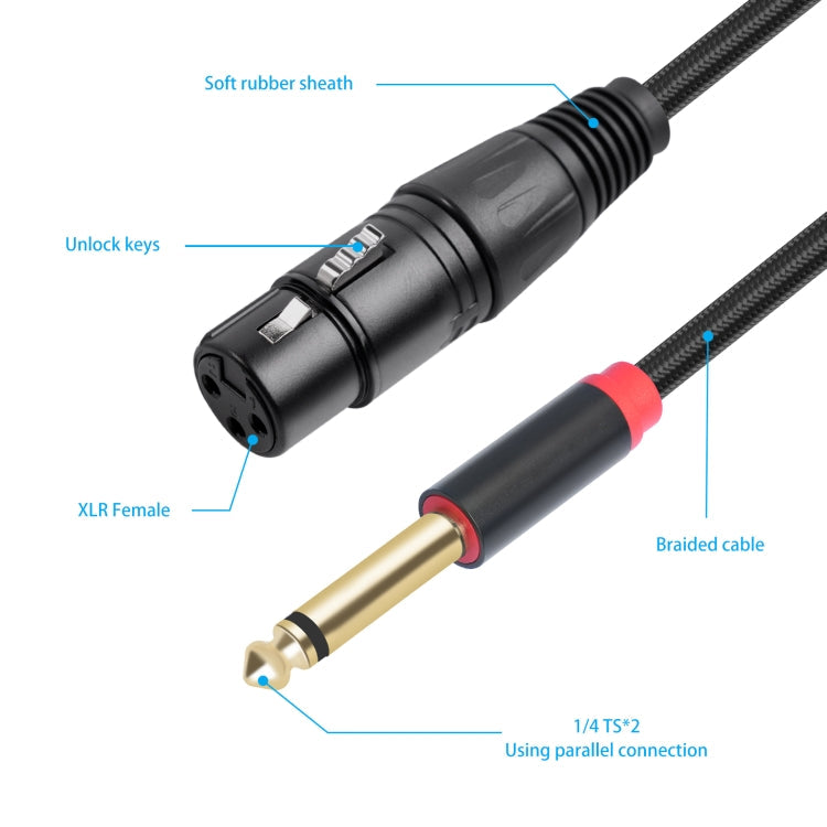 2020Y63 XLR Female to Dual 6.35mm 1/4 TRS Male Y-type Audio Cable-Reluova