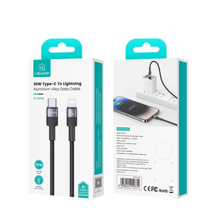 USAMS SJ729 30W USB-C/Type-C to 8 Pin Aluminum Alloy Data Cable, Length: 1.2m