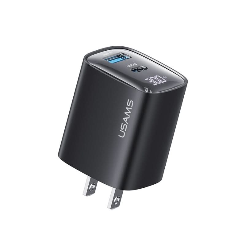 USAMS CC230 30W USB+USB-C / Type-C Dual Port GaN Digital Display Charger, Specifications: US Plug