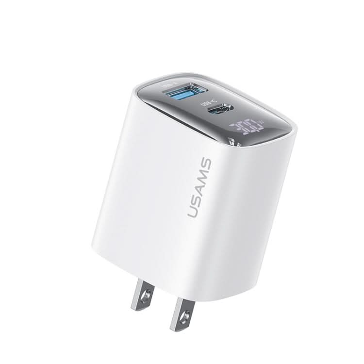 USAMS CC230 30W USB+USB-C / Type-C Dual Port GaN Digital Display Charger, Specifications: US Plug