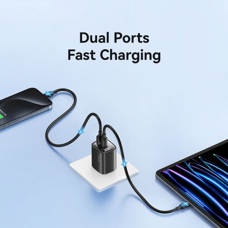 USAMS CC230 30W USB+USB-C / Type-C Dual Port GaN Digital Display Charger, Specifications: US Plug