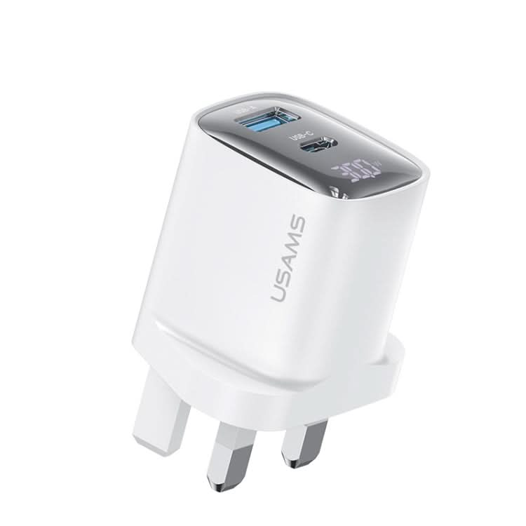 USAMS CC231 30W USB+USB-C / Type-C Dual Port GaN Digital Display Charger, Specifications: UK Plug