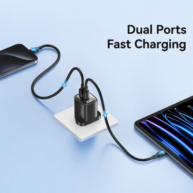 USAMS CC231 30W USB+USB-C / Type-C Dual Port GaN Digital Display Charger, Specifications: UK Plug