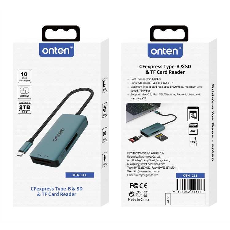 Onten C11 3 in 1 USB-C / Type-C to CFepress Type-B & SD & TF Card Reader