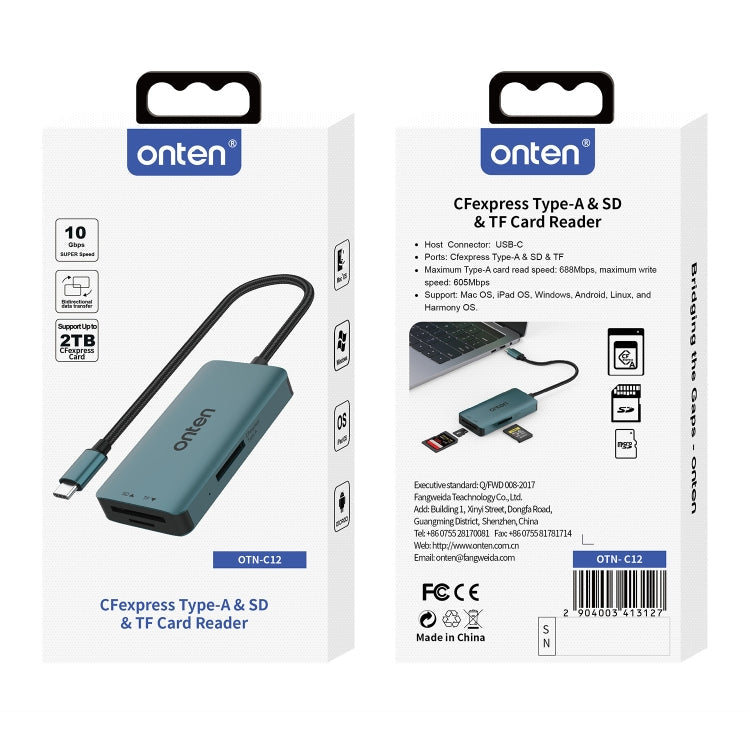 Onten C12 3 in 1 USB-C / Type-C to CFepress Type-A & SD & TF Card Reader