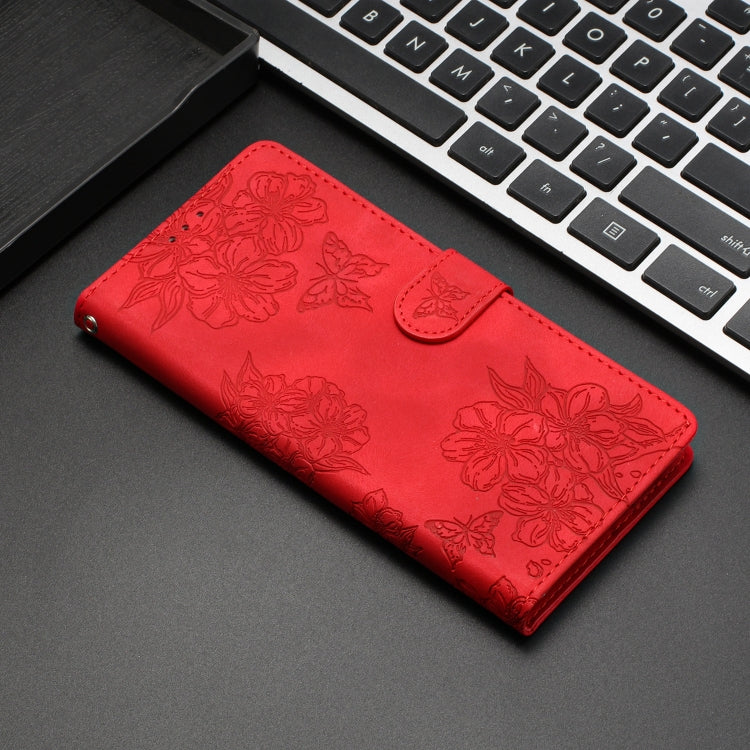 Cherry Blossom Butterfly Skin Feel Embossed PU Phone Case, Series 3