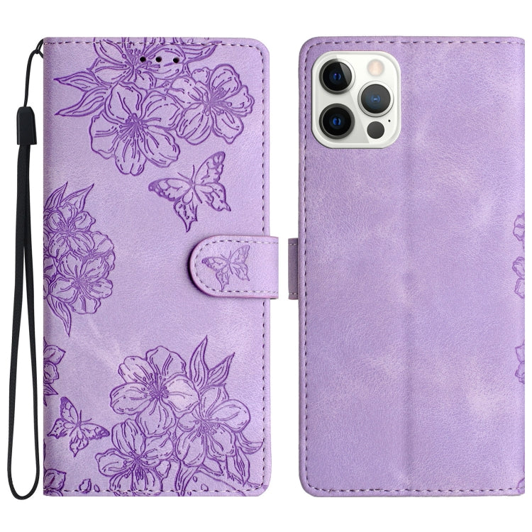 Cherry Blossom Butterfly Skin Feel Embossed PU Phone Case, Series 3