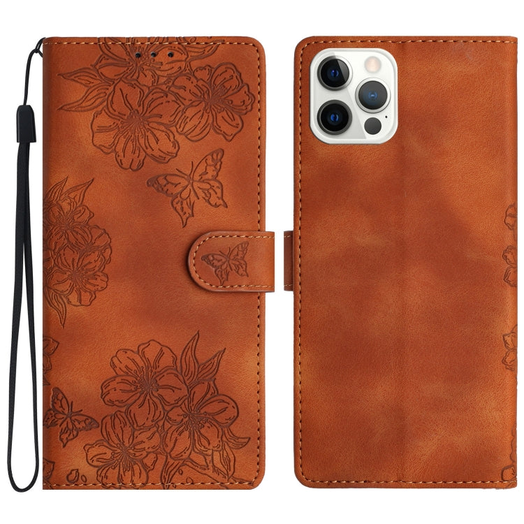 Cherry Blossom Butterfly Skin Feel Embossed PU Phone Case, Series 3