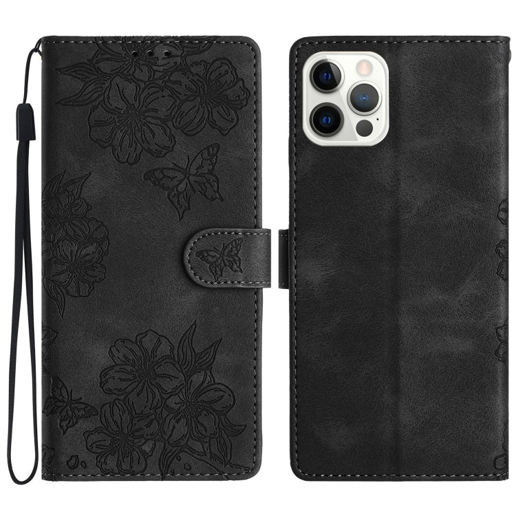 Cherry Blossom Butterfly Skin Feel Embossed PU Phone Case, Series 3