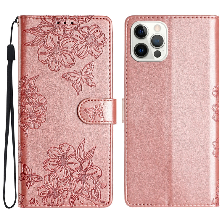 Cherry Blossom Butterfly Skin Feel Embossed PU Phone Case, Series 3