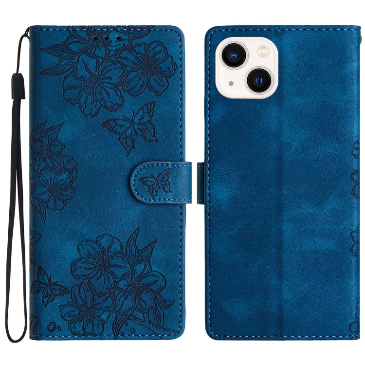 Cherry Blossom Butterfly Skin Feel Embossed PU Phone Case, Series 8