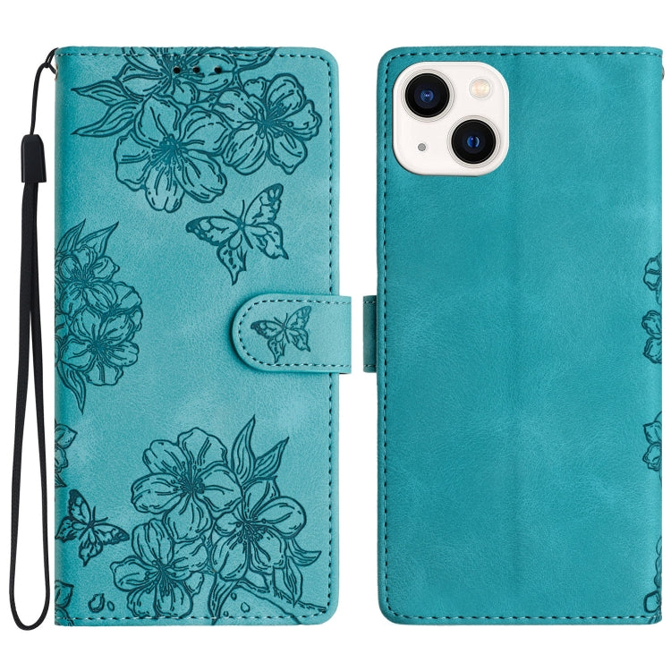 Cherry Blossom Butterfly Skin Feel Embossed PU Phone Case, Series 8