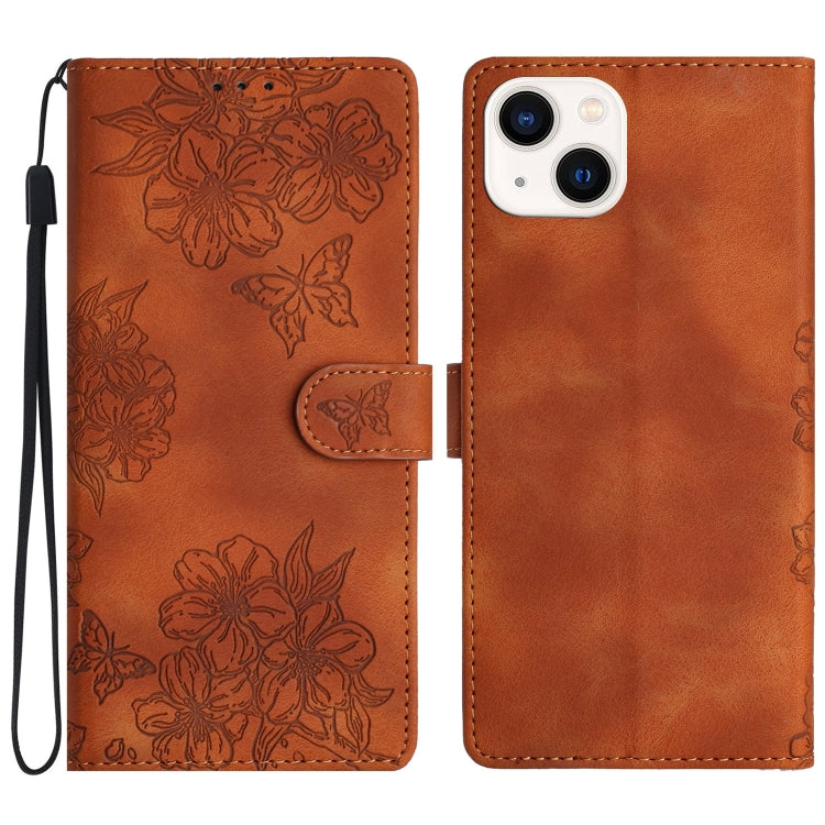 Cherry Blossom Butterfly Skin Feel Embossed PU Phone Case, Series 8