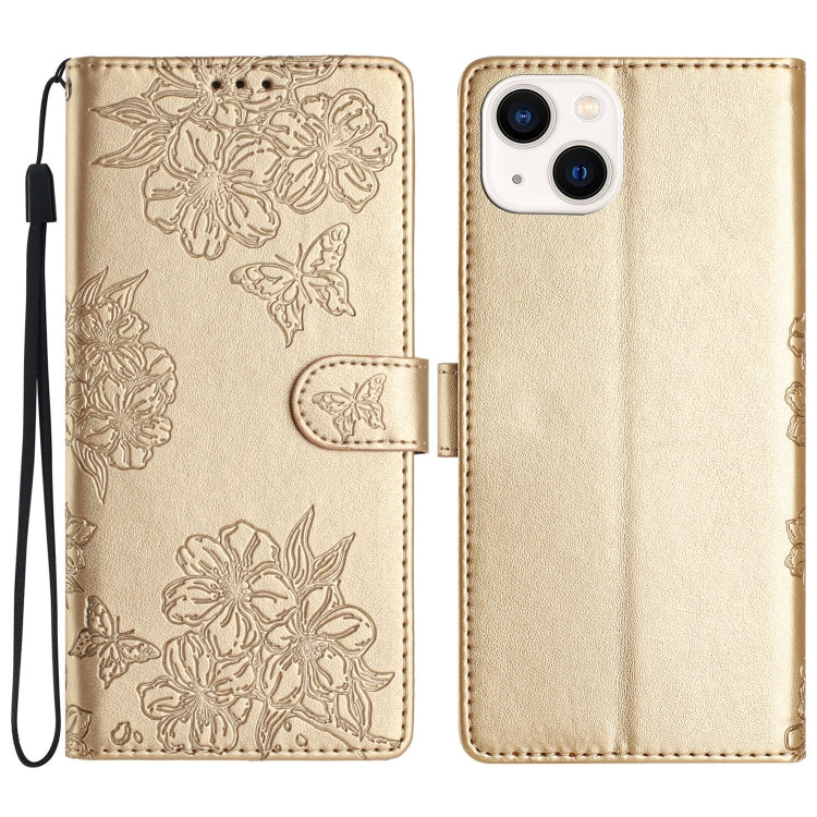 Cherry Blossom Butterfly Skin Feel Embossed PU Phone Case, Series 8