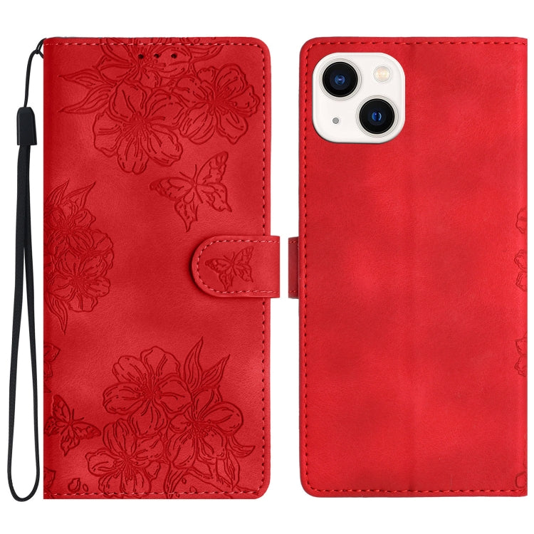 Cherry Blossom Butterfly Skin Feel Embossed PU Phone Case, Series 6