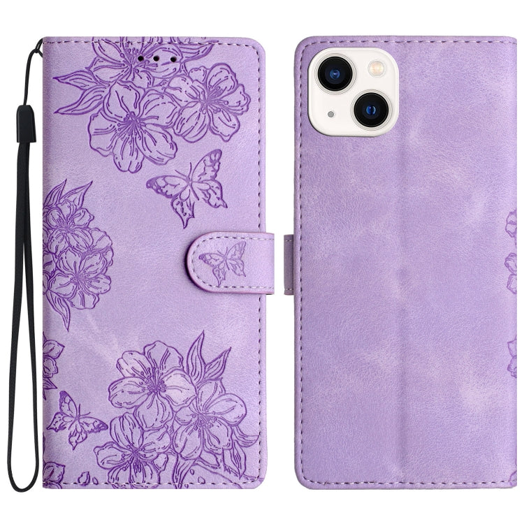 Cherry Blossom Butterfly Skin Feel Embossed PU Phone Case, Series 6