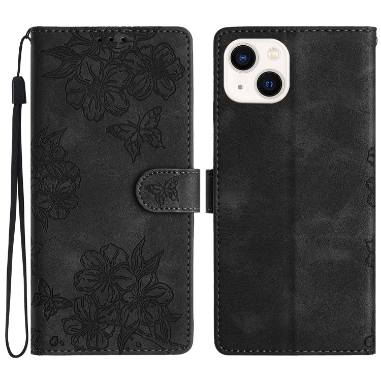 Cherry Blossom Butterfly Skin Feel Embossed PU Phone Case, Series 6