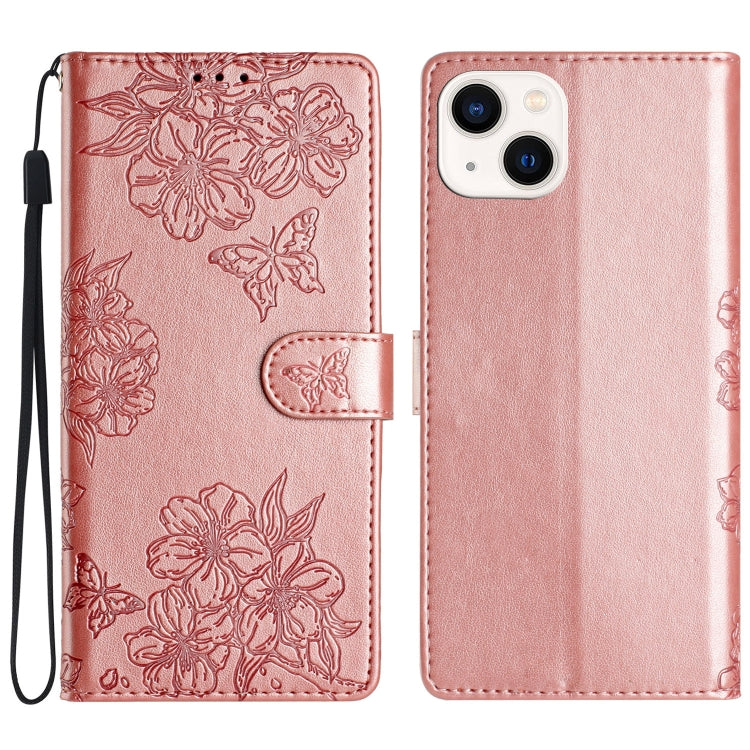 Cherry Blossom Butterfly Skin Feel Embossed PU Phone Case, Series 6