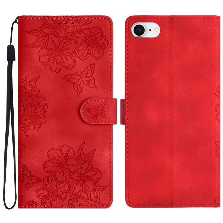 Cherry Blossom Butterfly Skin Feel Embossed PU Phone Case, Series 6