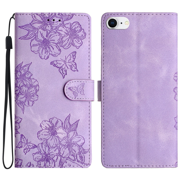 Cherry Blossom Butterfly Skin Feel Embossed PU Phone Case, Series 6