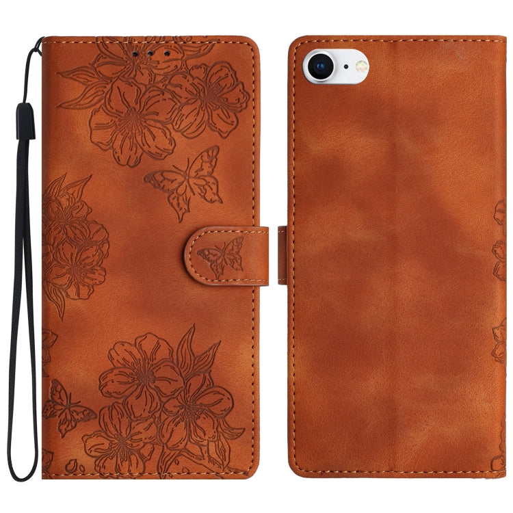 Cherry Blossom Butterfly Skin Feel Embossed PU Phone Case, Series 6