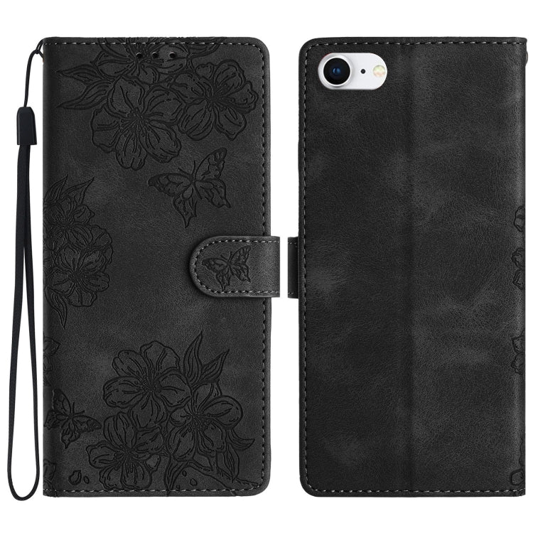 Cherry Blossom Butterfly Skin Feel Embossed PU Phone Case, Series 6